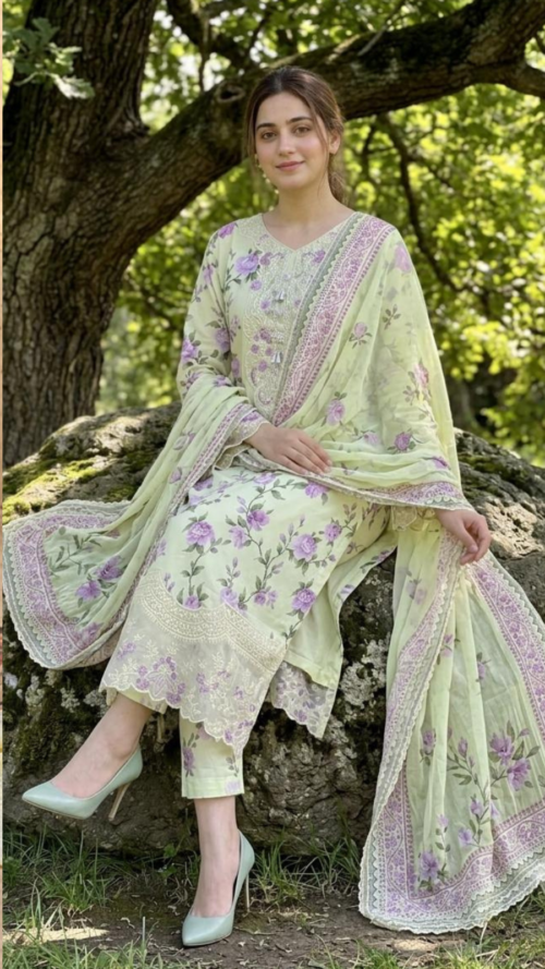 Pistachio Grace – 3-Piece Printed