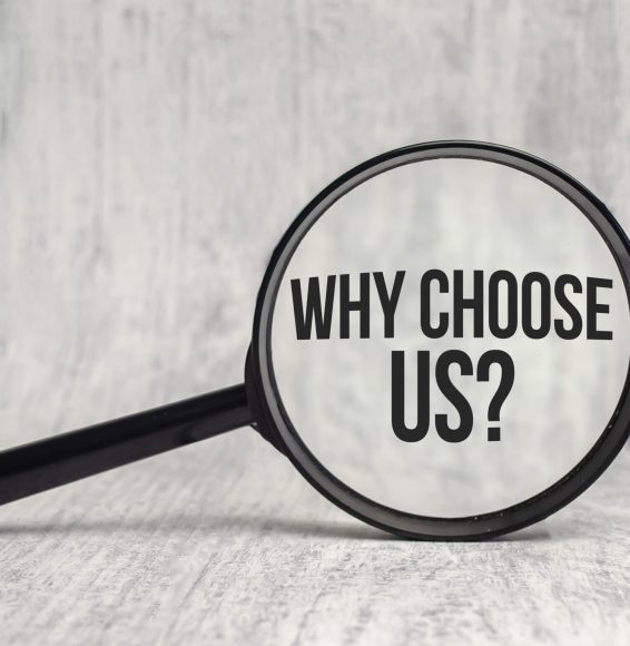 Why choose us on magnifying glass and white background